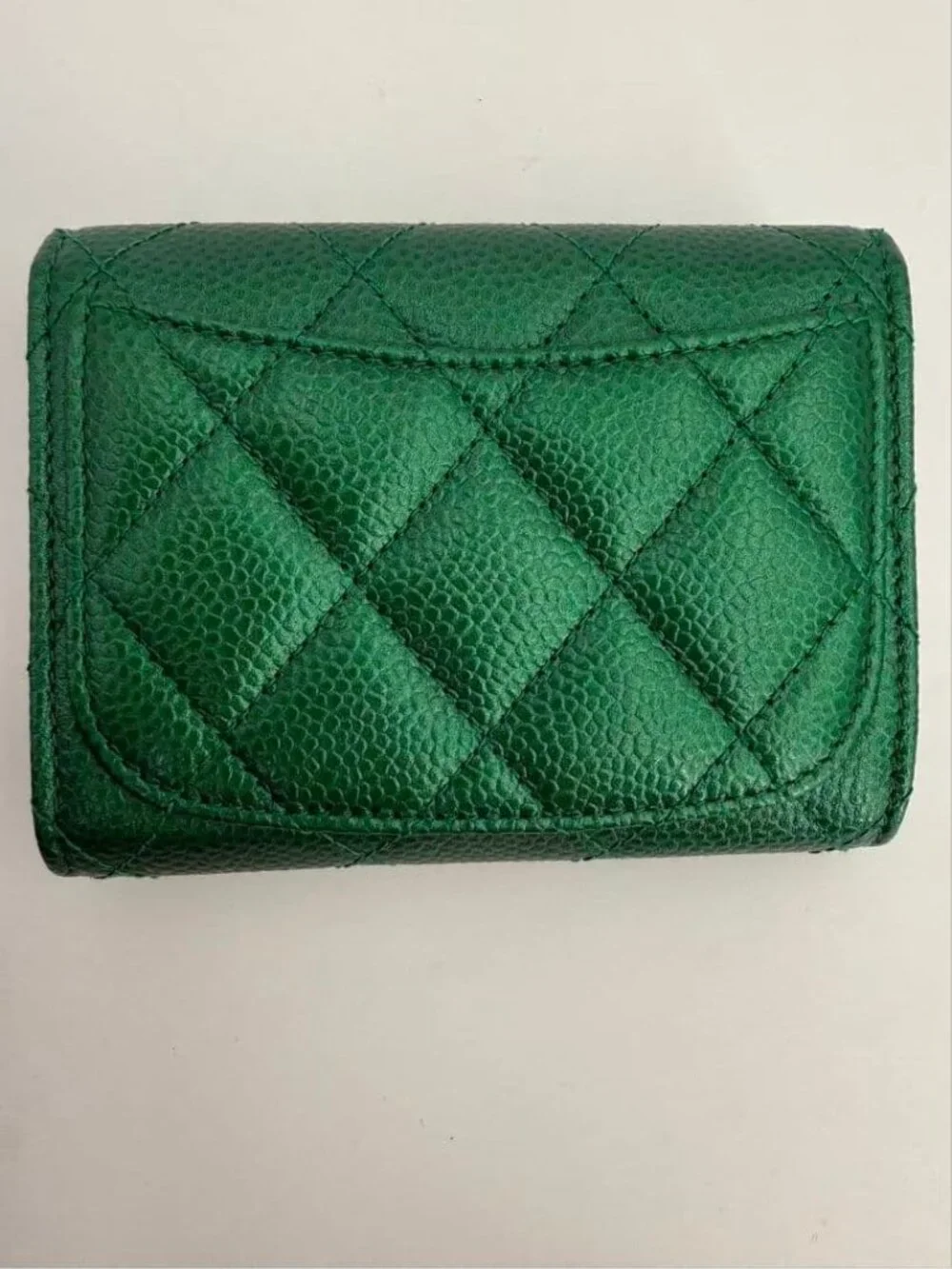 Chanel Emerald Green Metallic Caviar Leather Card Case